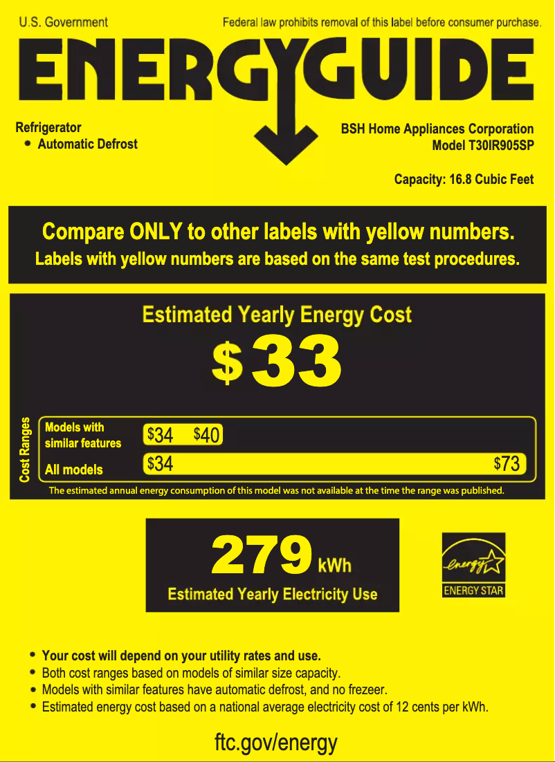 Page 1 de la notice Label énergétique Thermador T30IR905SP
