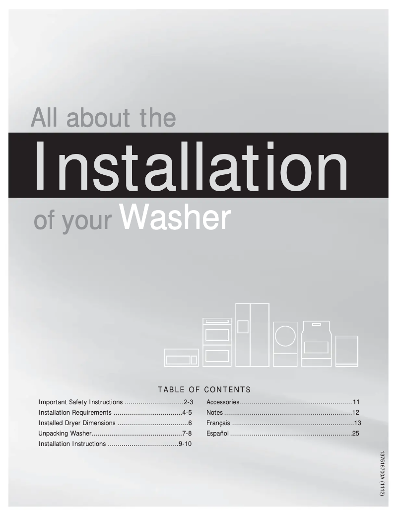 Page n°1 - Guide d'installation Frigidaire FAFS4073NR