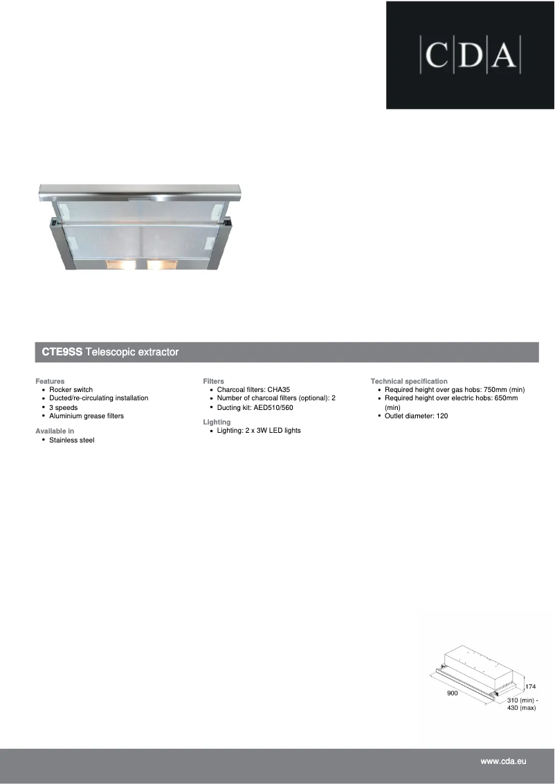 Page n°1 - Fiche technique CDA CTE9SS