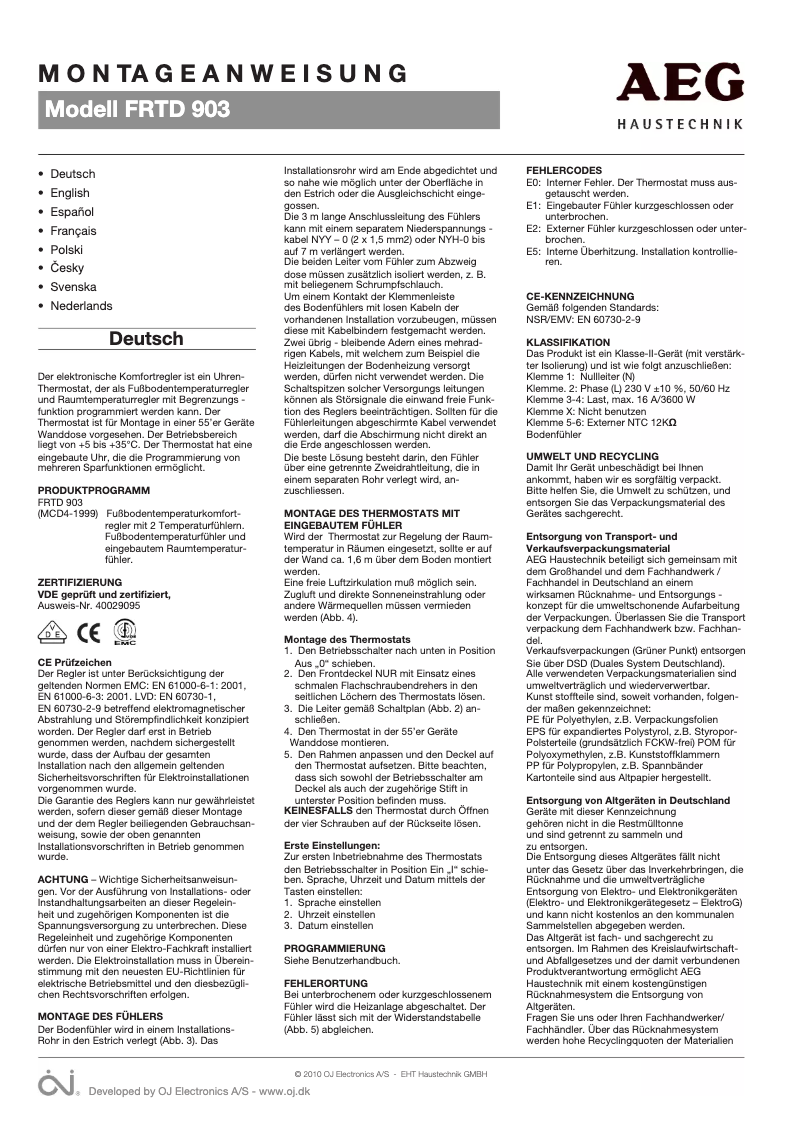 Página 1 del manual Manual de usuario AEG FRTD 903