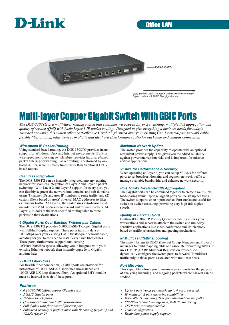 Image de la première page du manuel de l'appareil DGS-3308TG