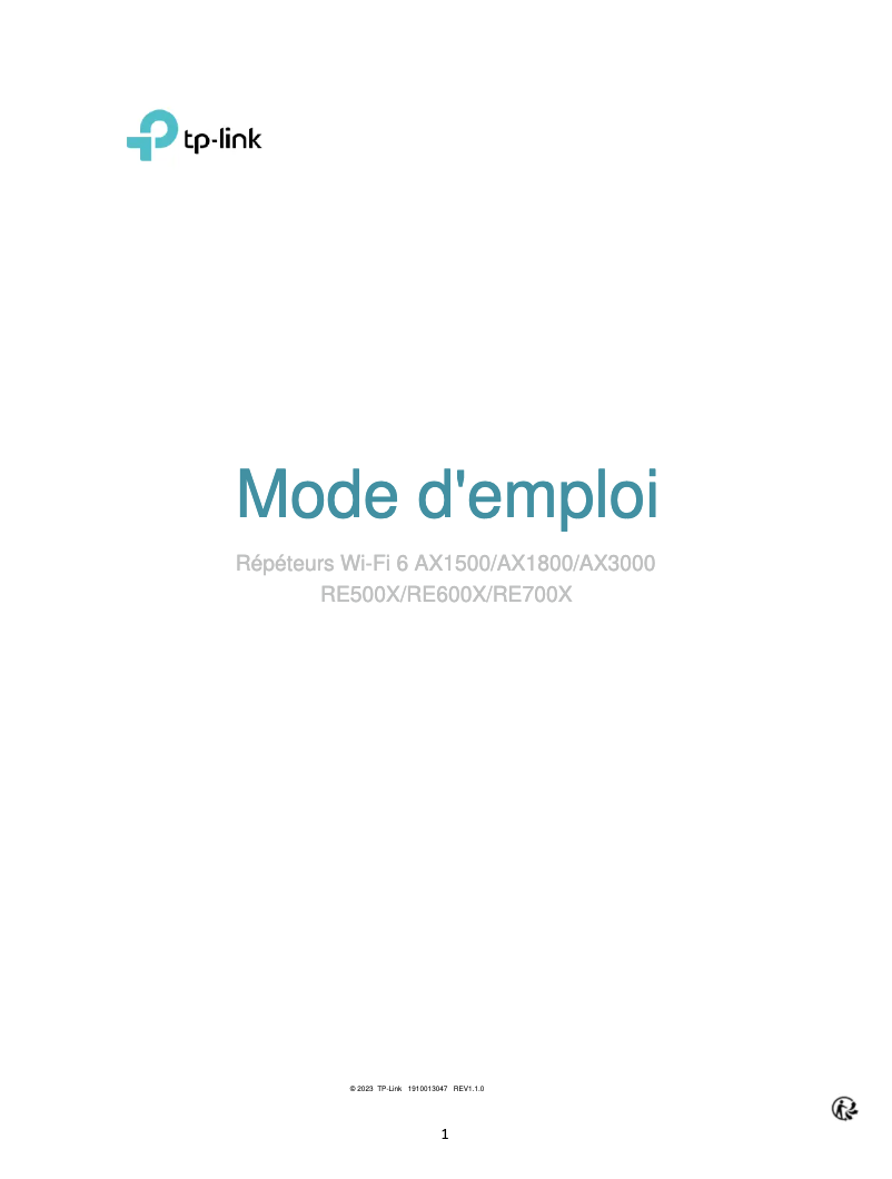 Page 1 de la notice Manuel utilisateur TP-Link RE600X