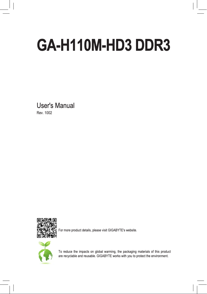 Page 1 de la notice Manuel utilisateur Gigabyte GA-H110M-HD3 DDR3