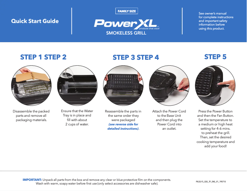 Page n°1 - Guide de démarrage rapide PowerXL Smokeless Grill PG-1500XL