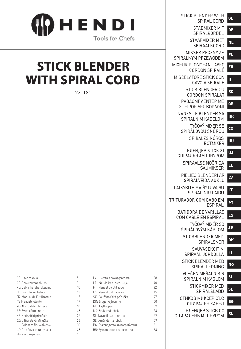 Page n°1 - Manuel utilisateur Hendi 221181
