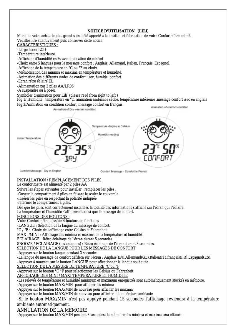 Page 1 de la notice Manuel utilisateur Irox LILI
