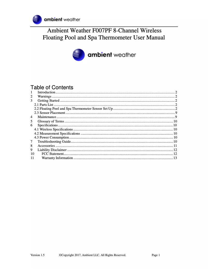 Image de la première page du manuel de l'appareil F007PF