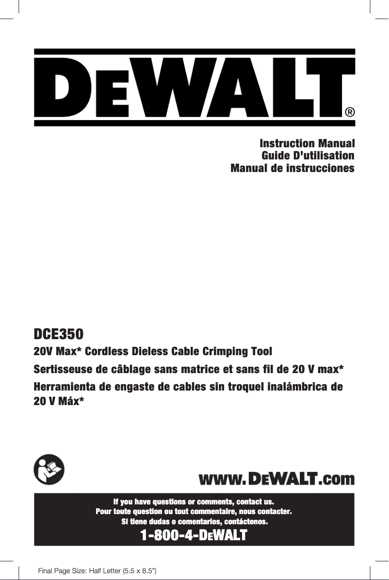 Page 1 de la notice Manuel utilisateur DeWalt DCE350