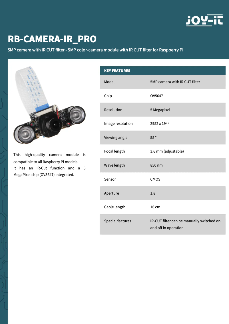 Image de la première page du manuel de l'appareil rb-camera-IR_PRO