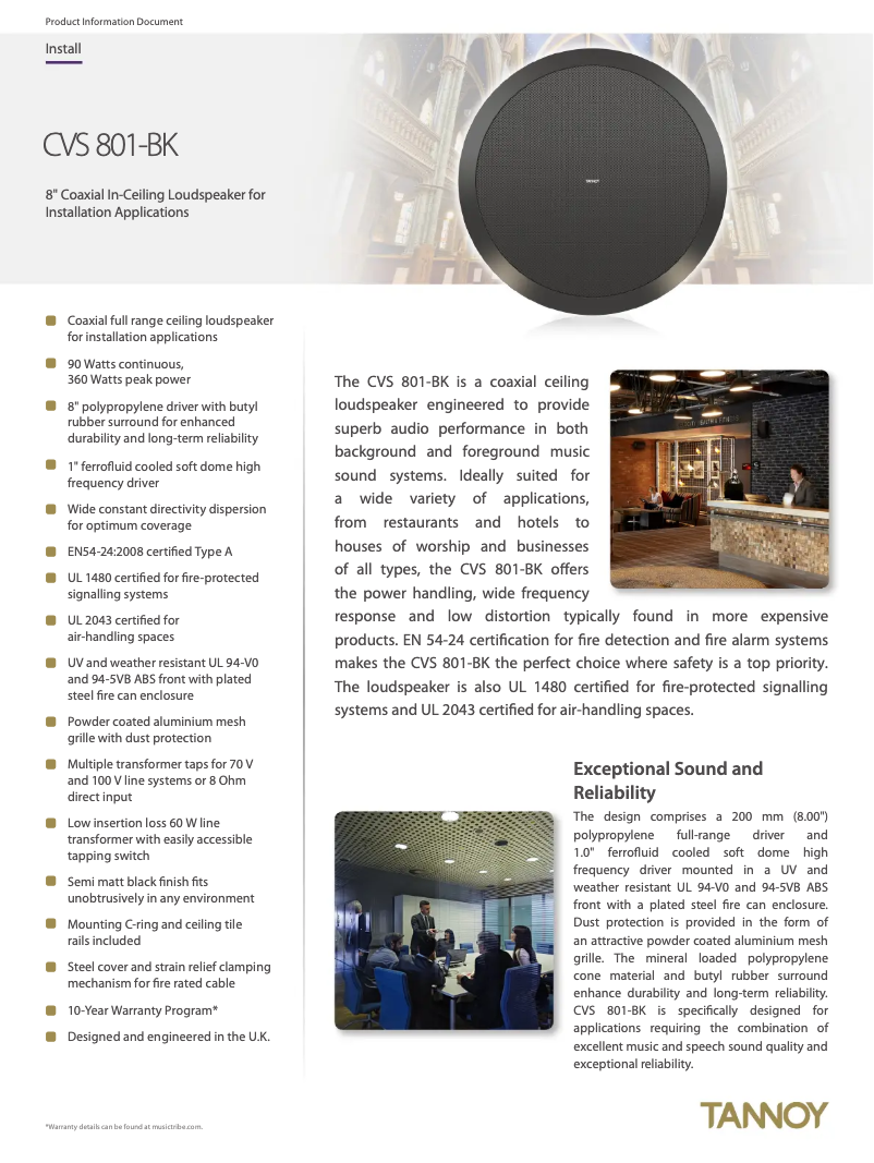 Page 1 de la notice Fiche technique Tannoy CVS 801