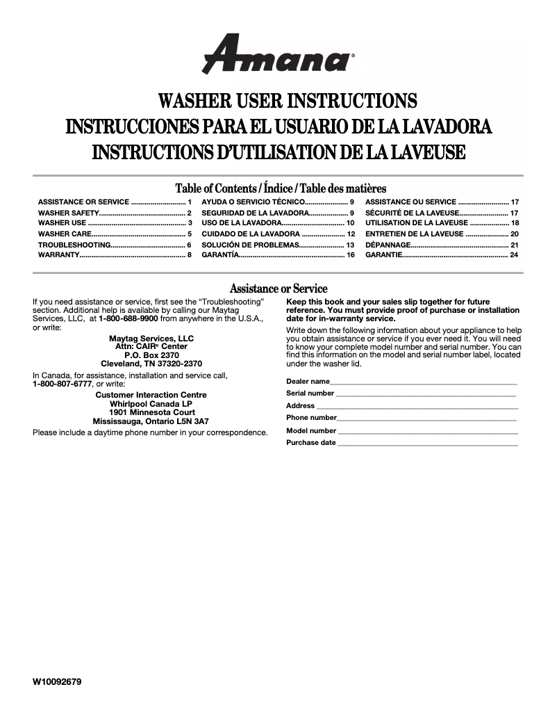 Página 1 del manual Manual de usuario Amana NTW5400TQ0