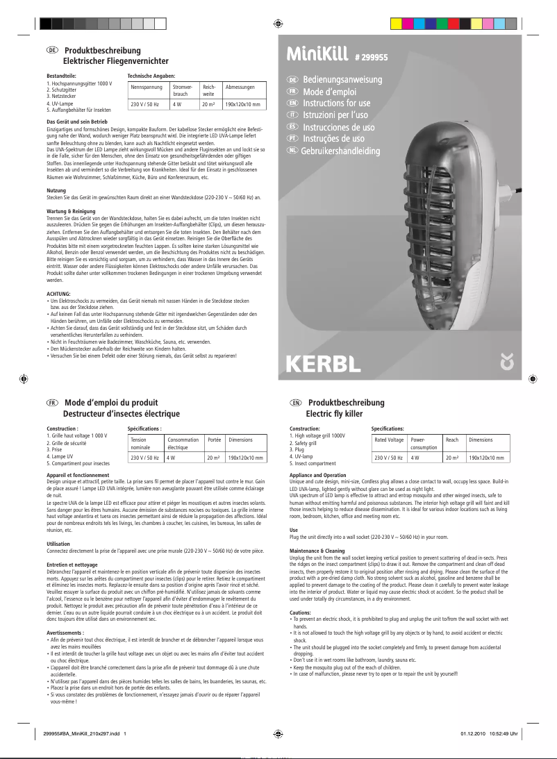 Page 1 de la notice Manuel utilisateur Kerbl MiniKill