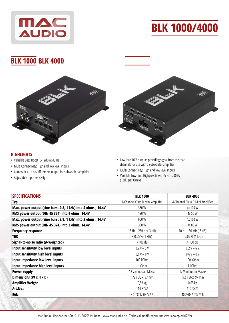 Page 1 de la notice Manuel utilisateur Mac Audio BLK 4000