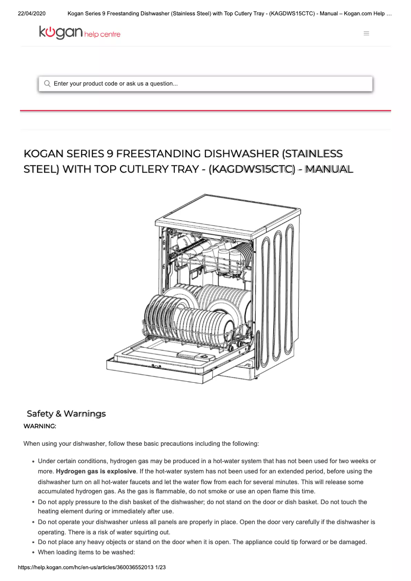 Image de la première page du manuel de l'appareil KAGDWS15CTB