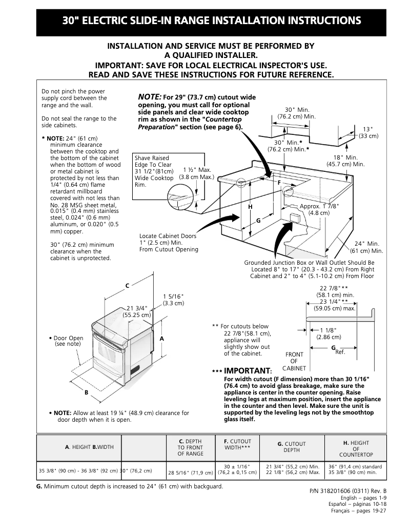 Page 1 de la notice Guide d'installation Frigidaire GLES388DS