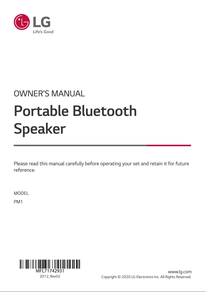 Page 1 de la notice Manuel utilisateur LG PM1