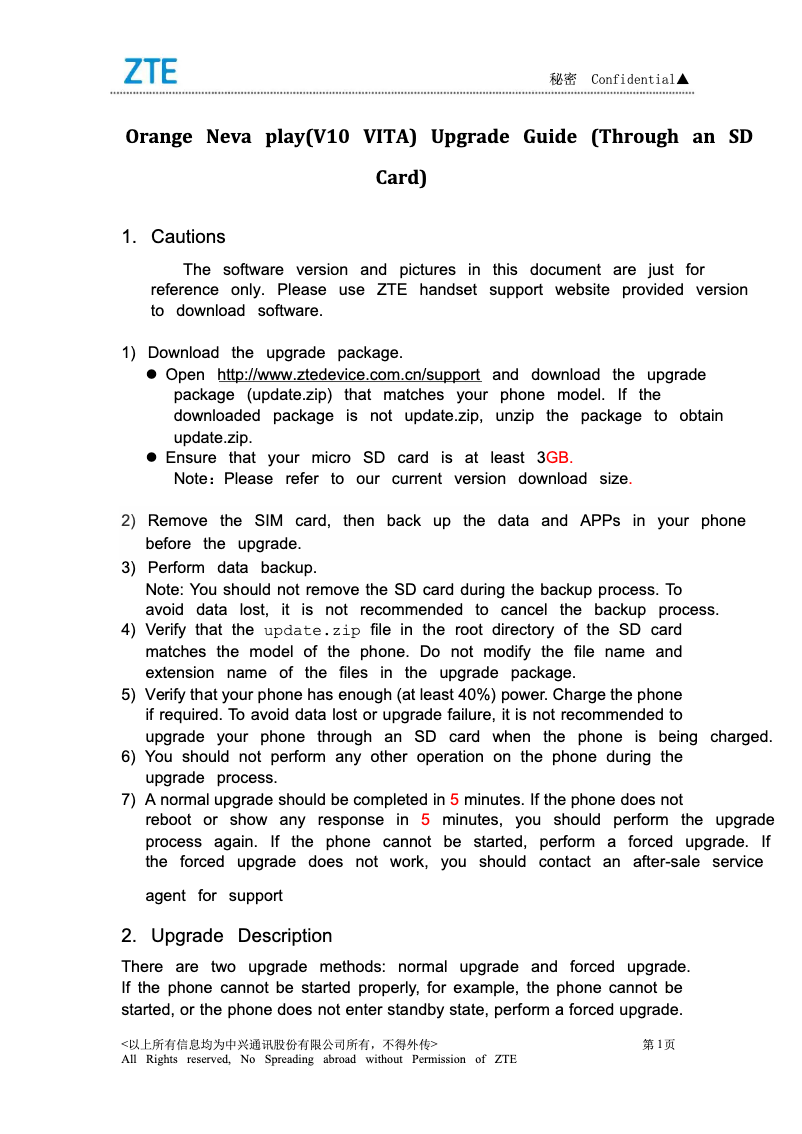 Page 1 de la notice Manuel utilisateur ZTE Orange Neva play