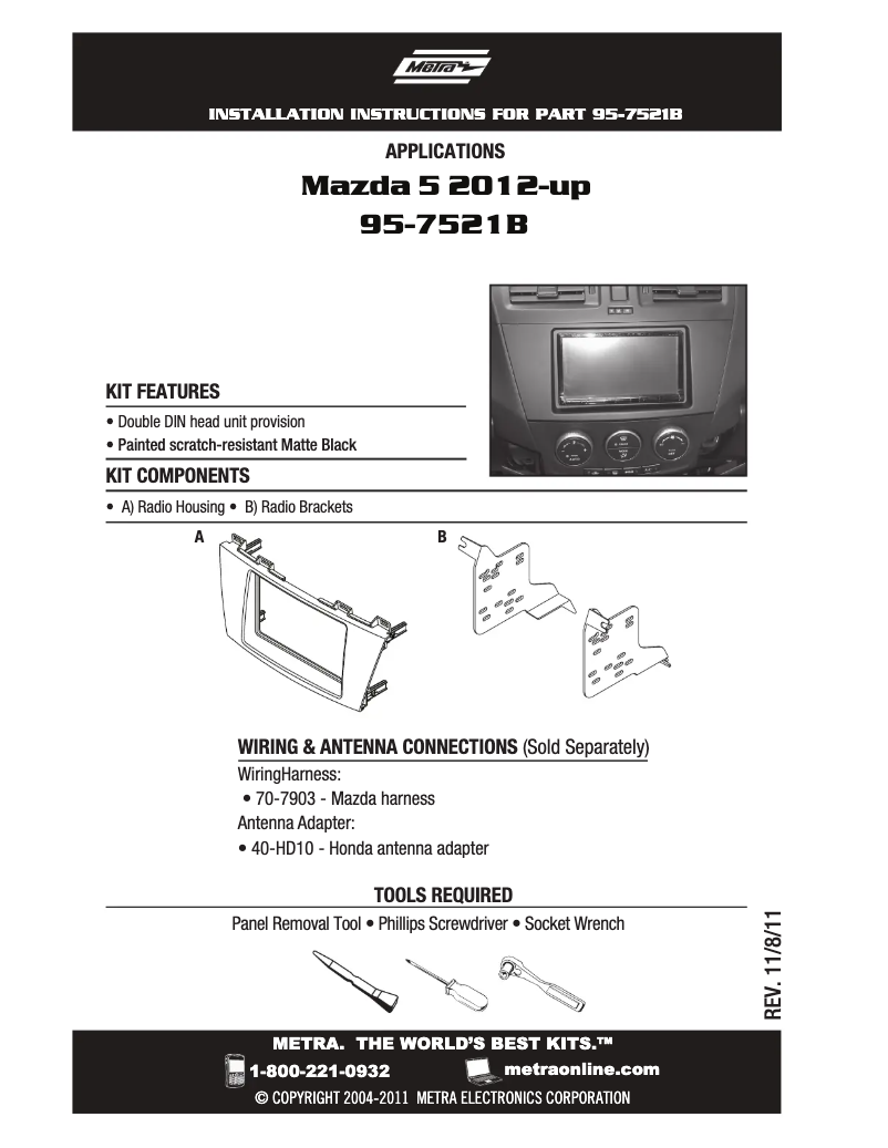 Page n°1 - Manuel utilisateur Metra 95-7521B