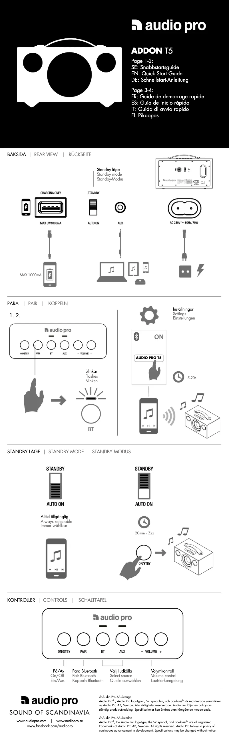 Page 1 de la notice Manuel utilisateur Audio Pro Addon T5