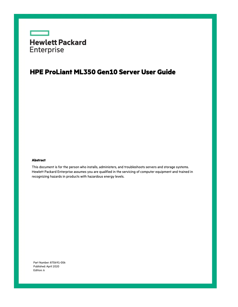 Page 1 de la notice Manuel utilisateur HP ProLiant ML350 G10