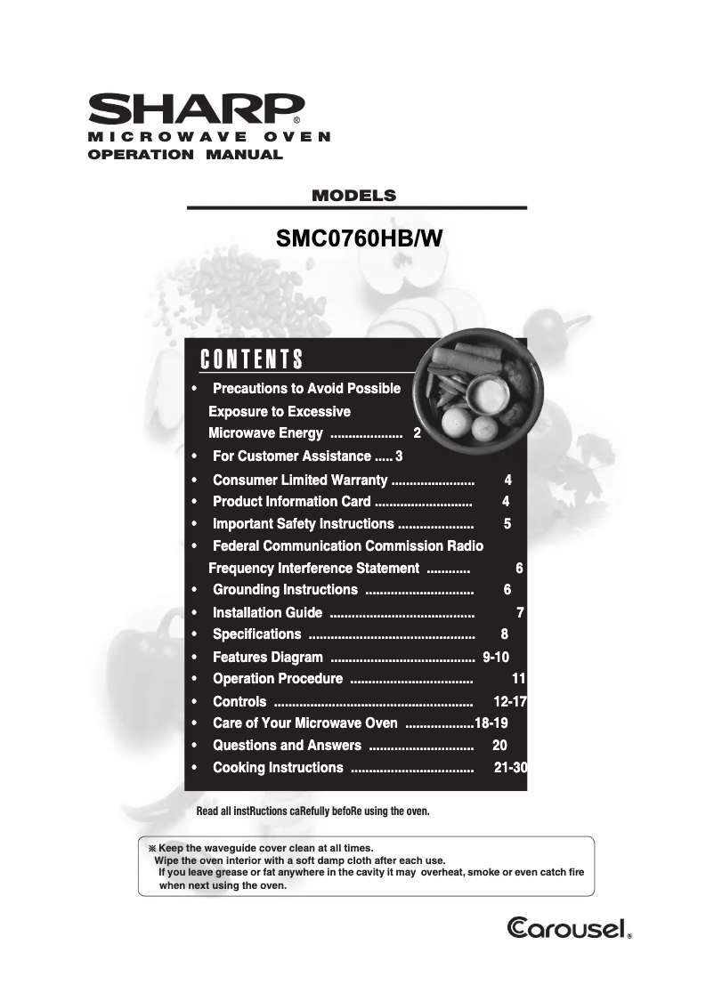 Page n°1 - Manuel utilisateur Sharp SMC0760HW