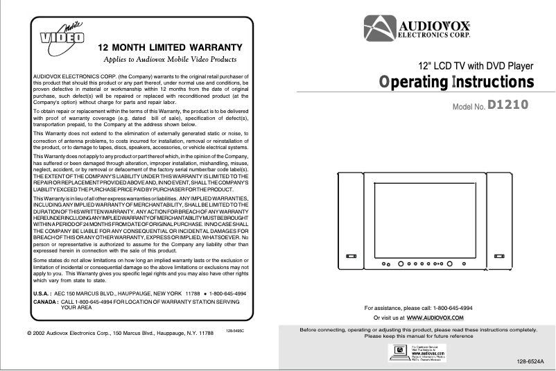 Page n°1 - Manuel utilisateur VOXX D1210