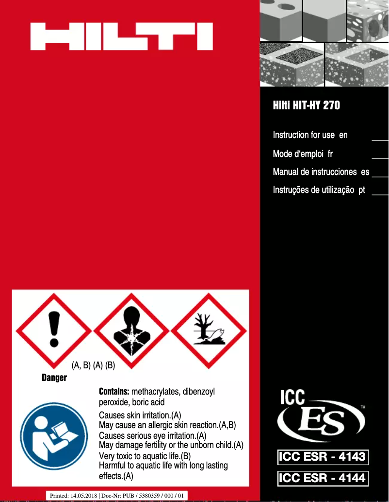 Page n°1 - Instructions / montage Hilti HIT-HY 270