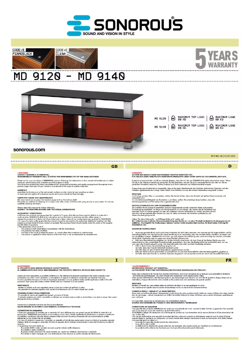 Página 1 del manual Manual de usuario Sonorous MD 9120-C-INX-GRP