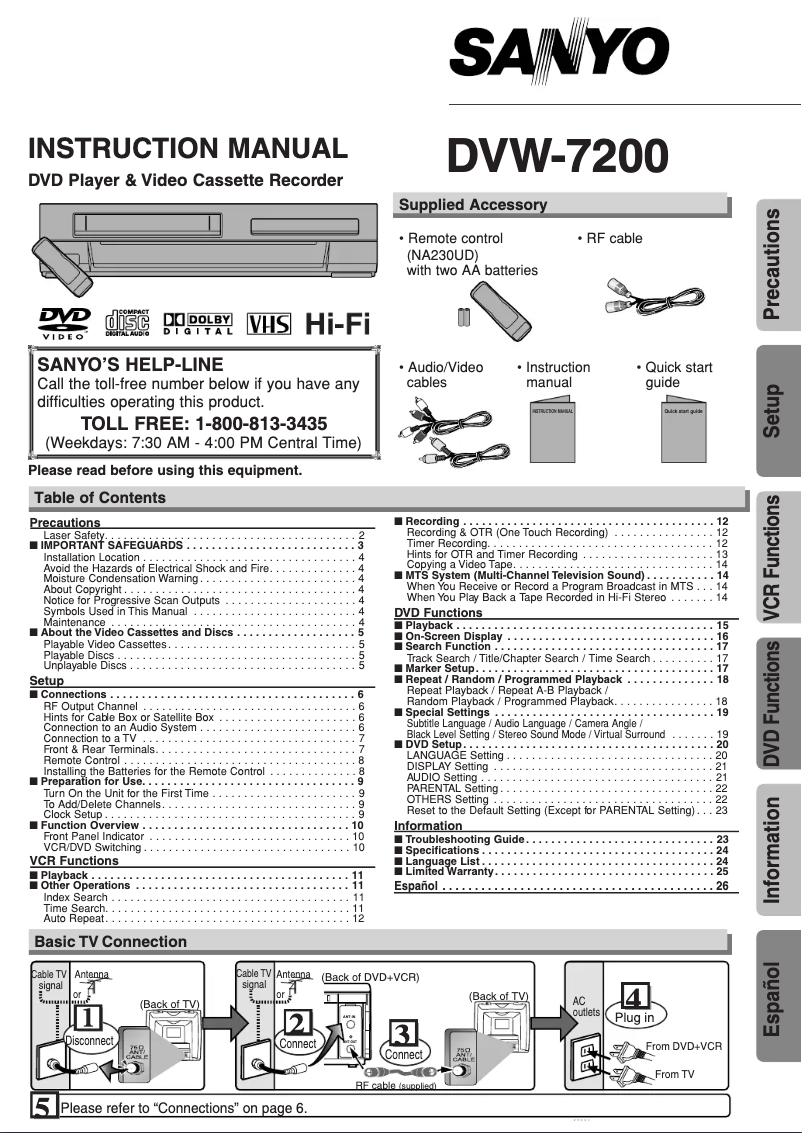 Page n°1 - Manuel utilisateur Sanyo DVW-7200