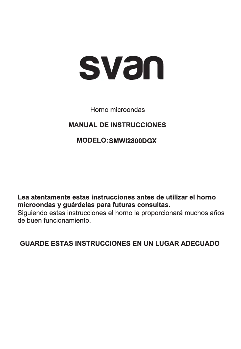 Page 1 de la notice Manuel utilisateur SVAN SMWI2800DGX