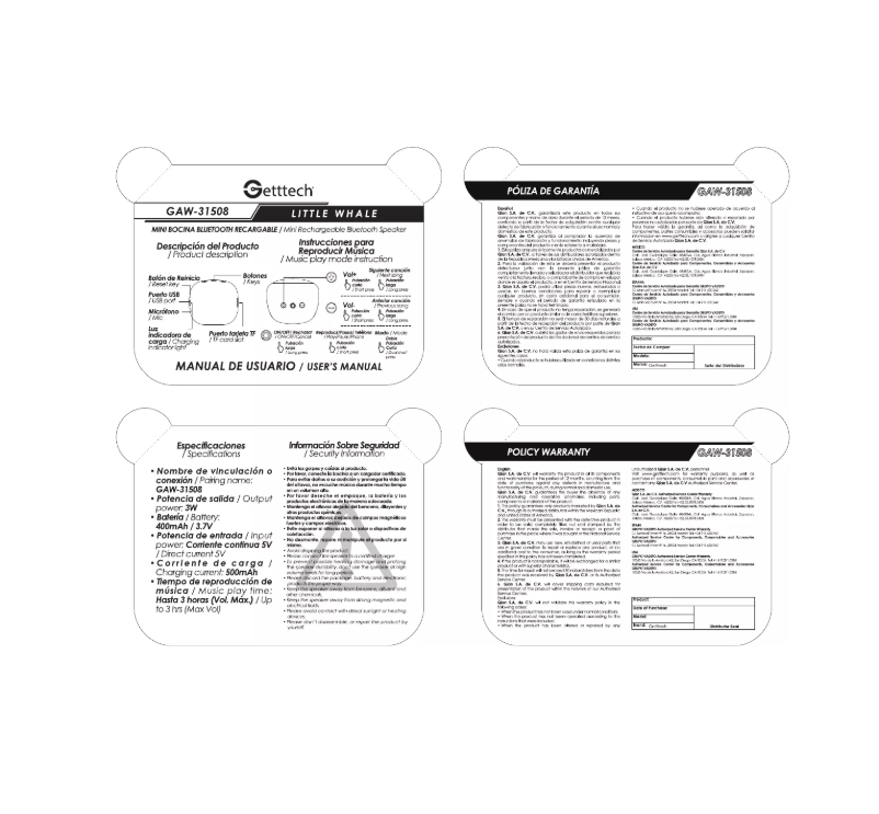 Página 1 del manual Manual de usuario Getttech GAW-31508