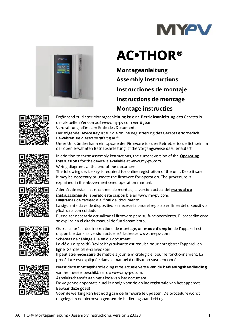 Page 1 de la notice Manuel utilisateur My-PV AC•THOR