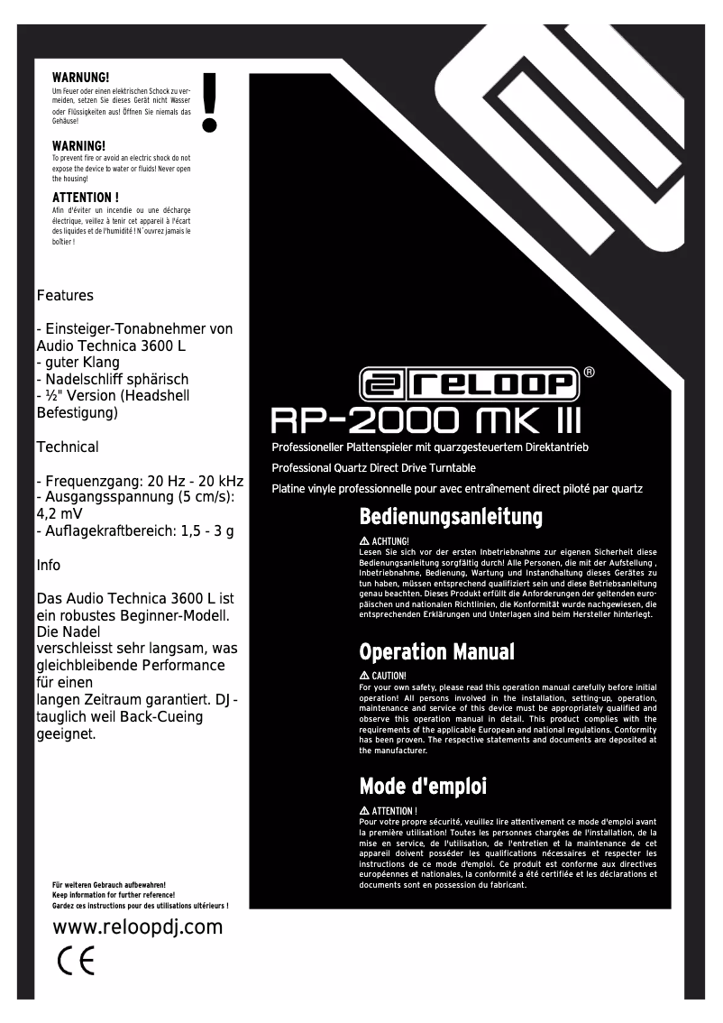 Page n°1 - Manuel utilisateur Reloop RP-2000 MK III