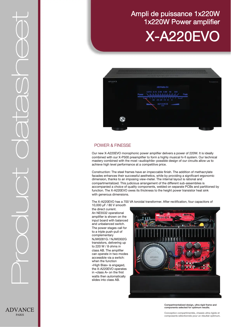 Page n°1 - Fiche technique Advance X-A220 EVO