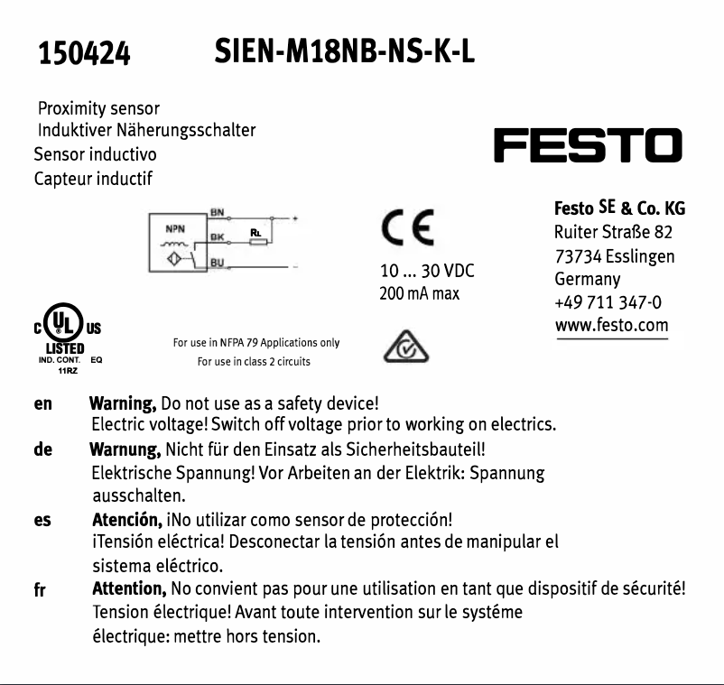 Page 1 de la notice Manuel utilisateur Festo SIEN-M18NB-NS-K-L