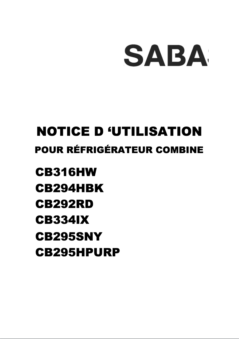 Page n°1 - Manuel utilisateur Saba CB295SNY