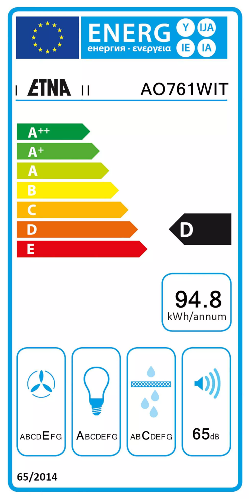 Page 1 de la notice Label énergétique Etna AO761WIT