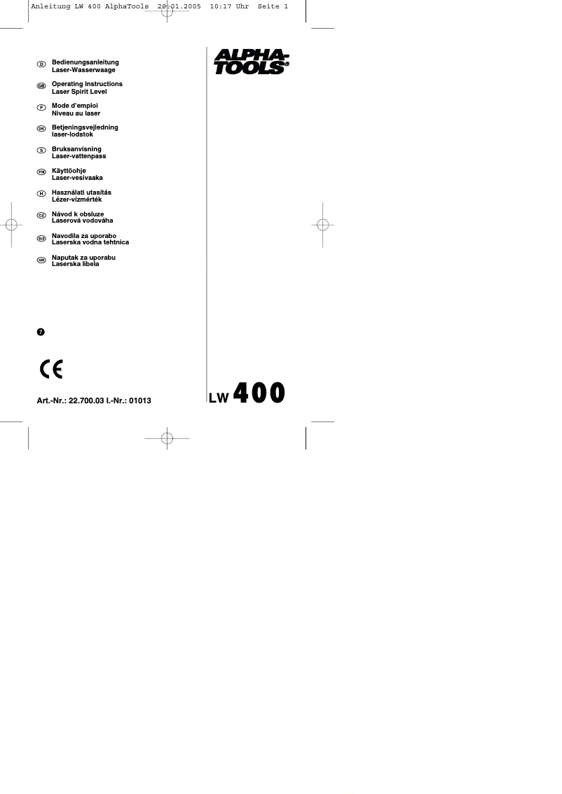 Page 1 de la notice Manuel utilisateur Alpha Tools LW 400