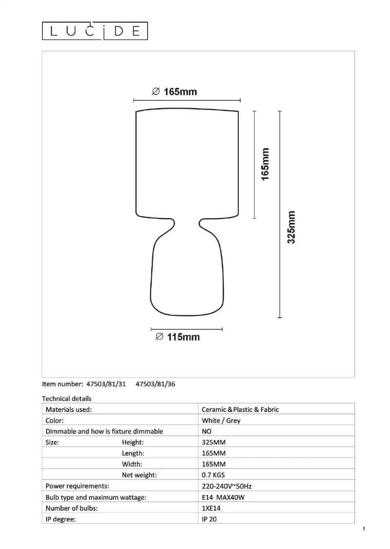 Page 1 de la notice Manuel utilisateur Lucide Cosby