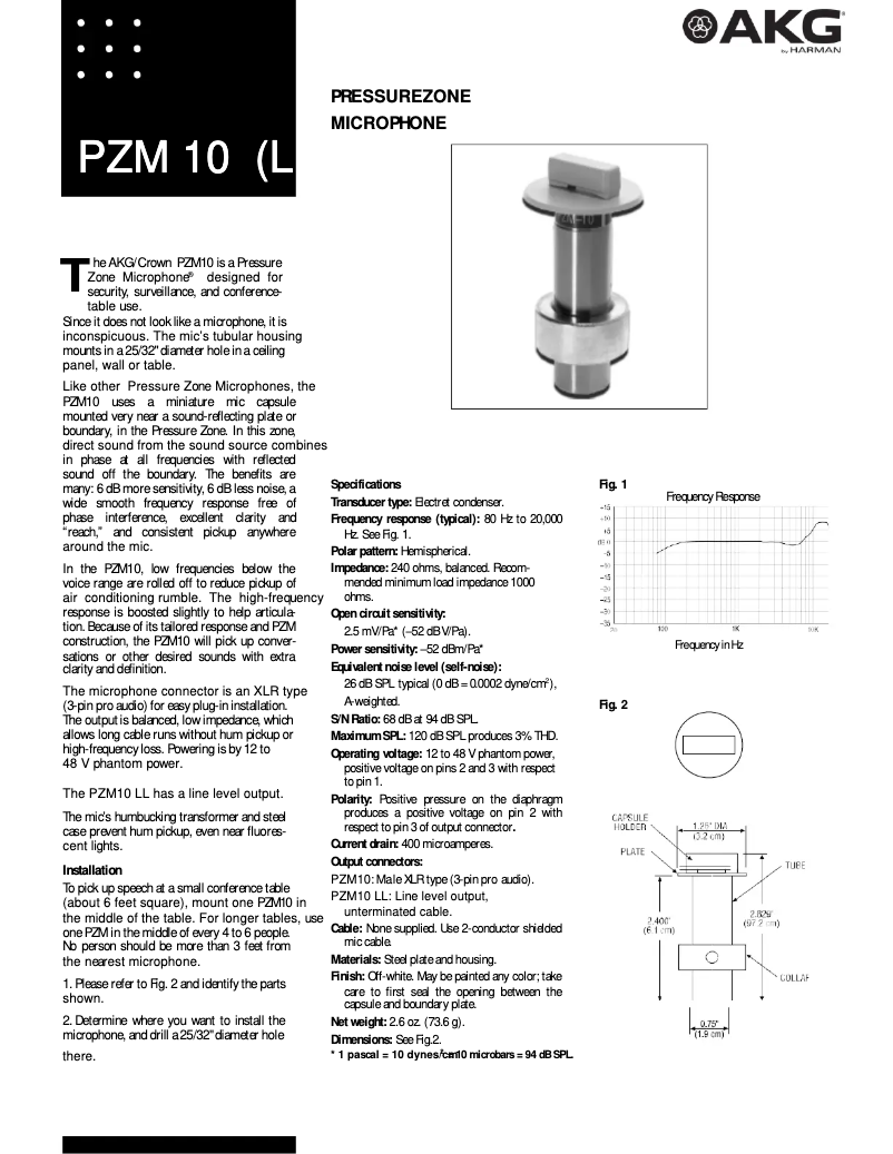 Page n°1 - Manuel utilisateur AKG PZM-10