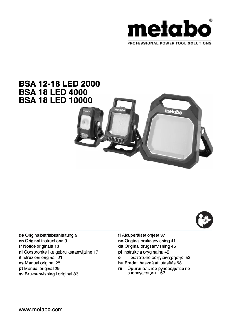 Page 1 of the manual User Manual Metabo BSA 12-18 LED 2000
