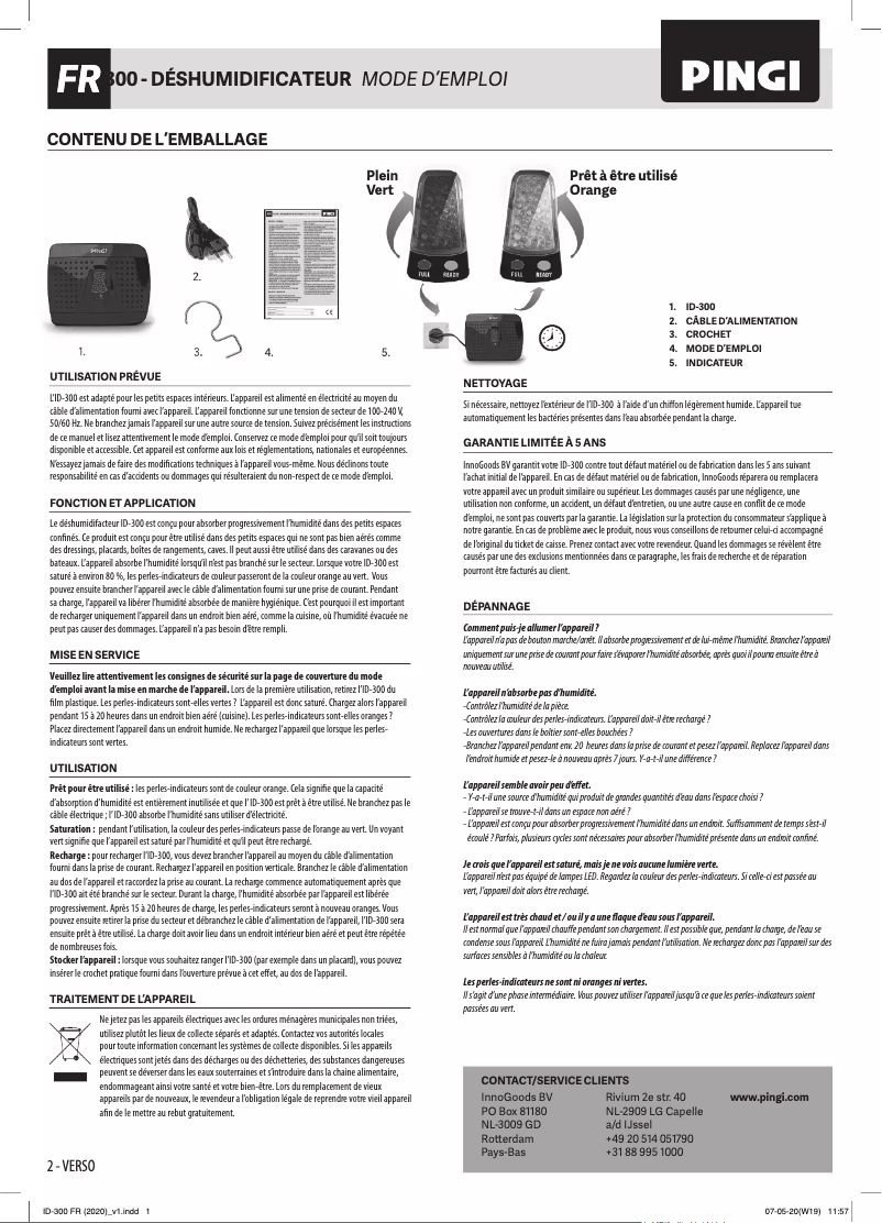 Page 1 de la notice Manuel utilisateur Pingi I-Dry L