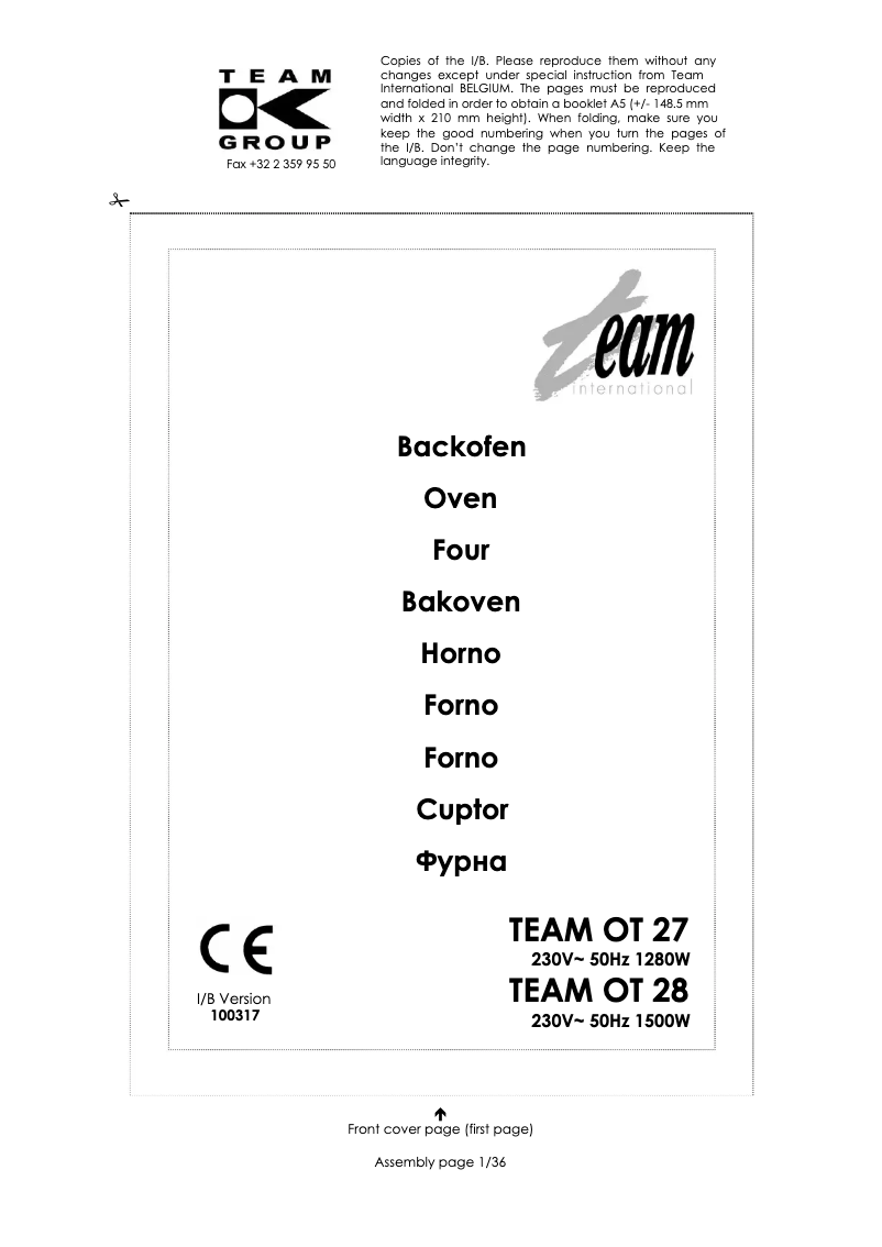 Page 1 de la notice Manuel utilisateur Team OT 27