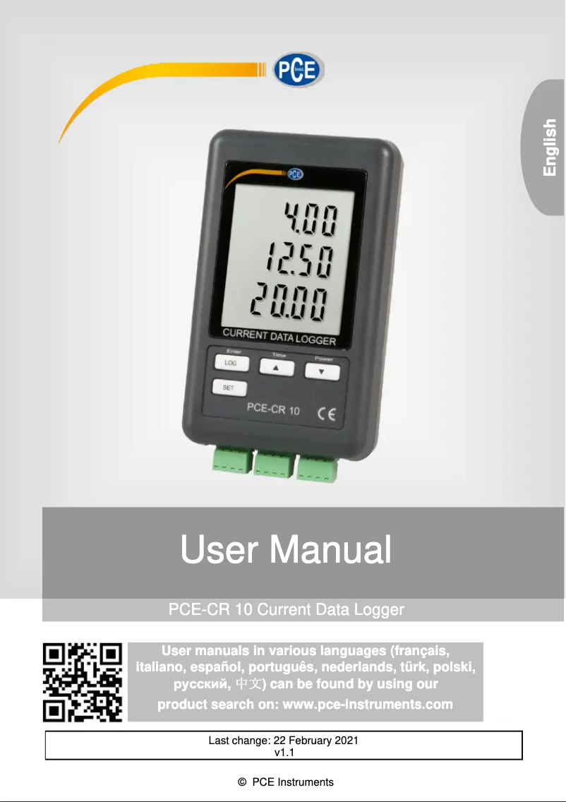 Page n°1 - Manuel utilisateur PCE Instruments PCE-CR 10