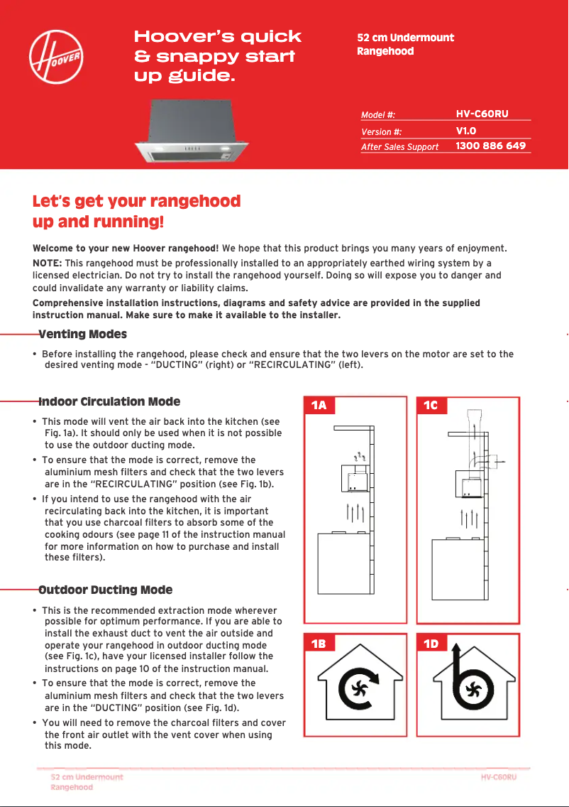 Page n°1 - Guide de démarrage rapide Hoover HV-C60RU
