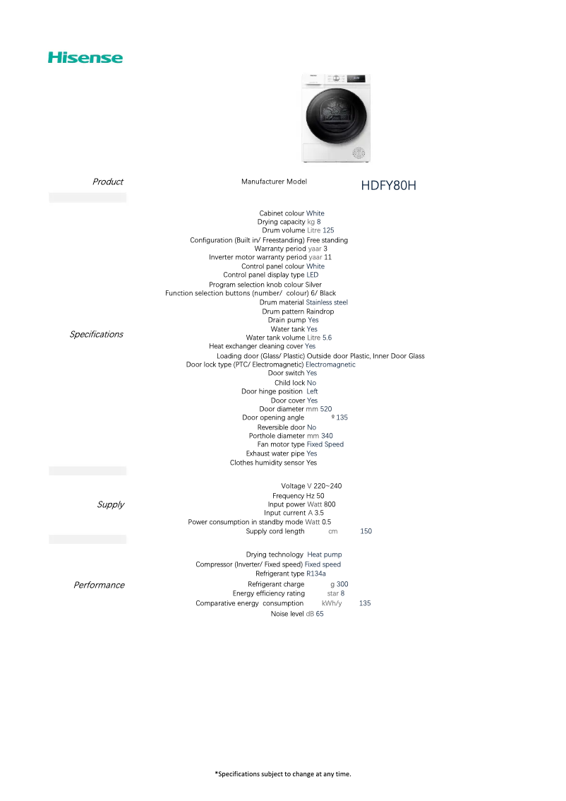 Image de la première page du manuel de l'appareil HDFY80H