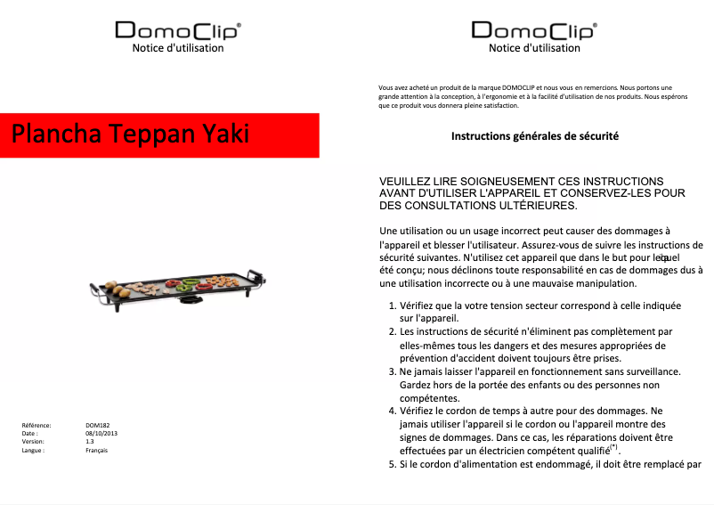 Page n°1 - Manuel utilisateur Domoclip DOM182