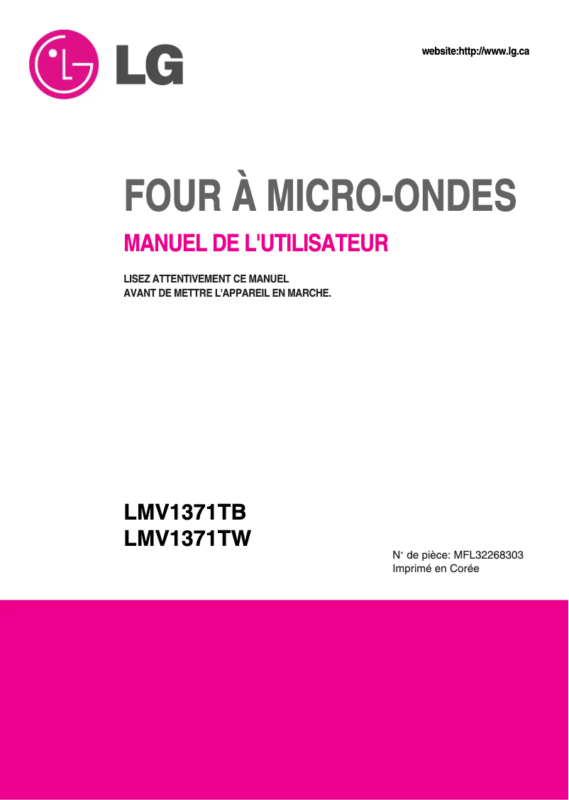 Page 1 de la notice Manuel utilisateur LG LMV1371TW