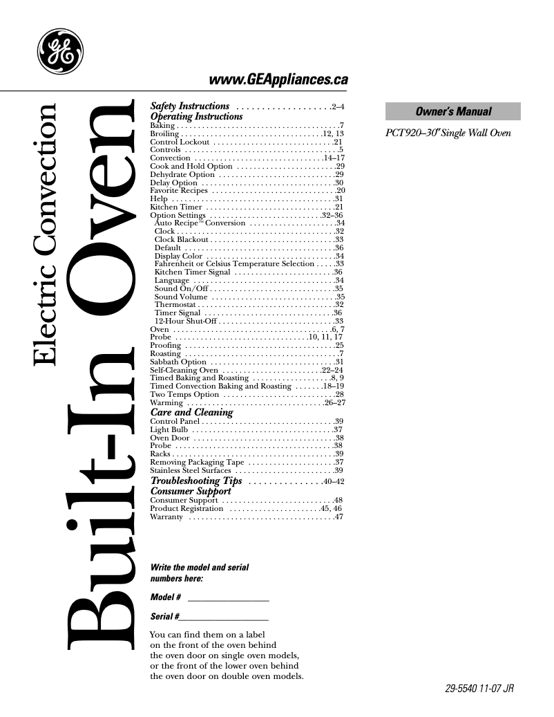 Image de la première page du manuel de l'appareil PCT920BMBB