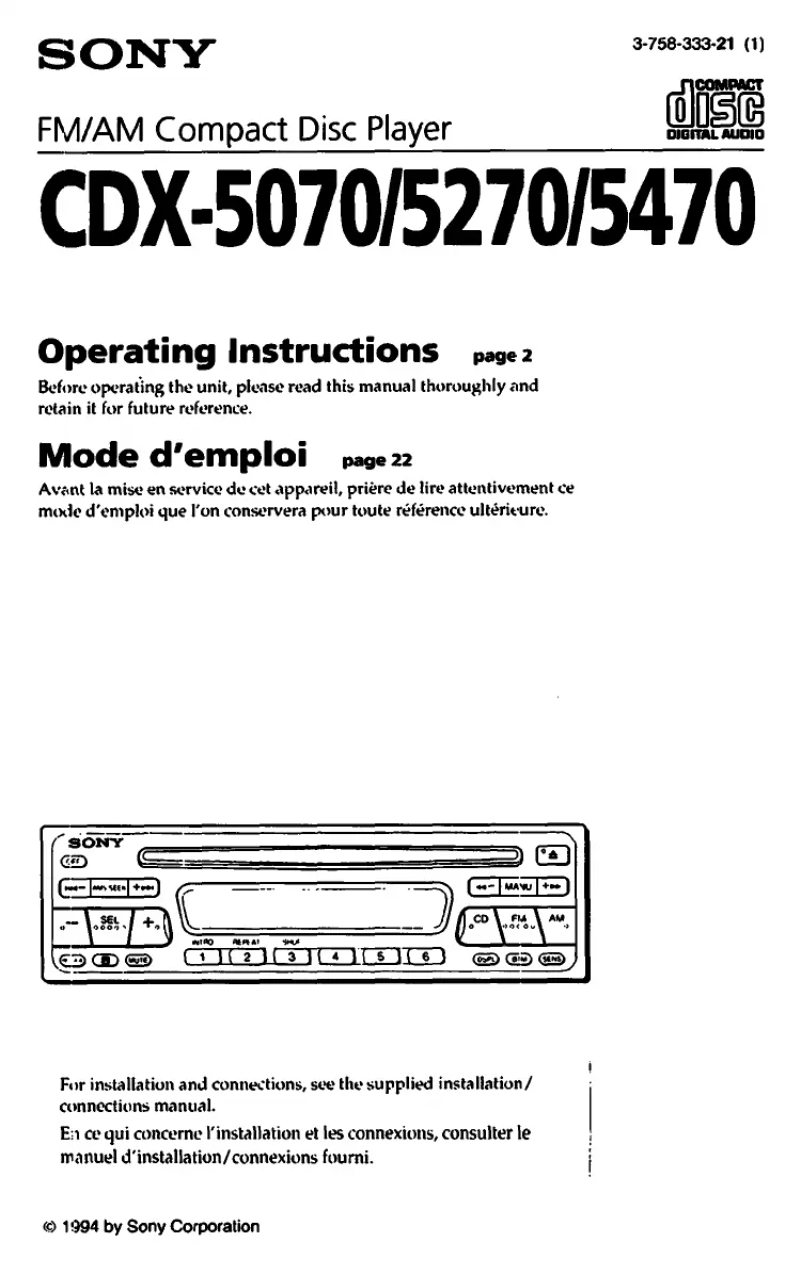 Page n°1 - Manuel utilisateur Sony CDX-5070